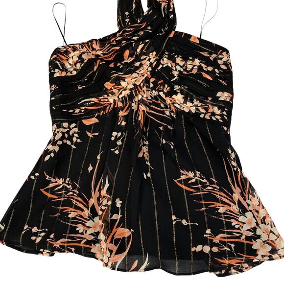 Joie Damein Halter Top Womens 0 Black Floral Metallic Threads Chiffon Sleeveless - Picture 15 of 16